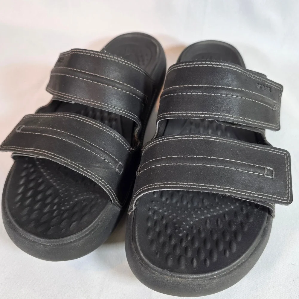 Crocs Vista II LiteRide Black Mens 11 Slide Sandals Double Strap Adjustable
